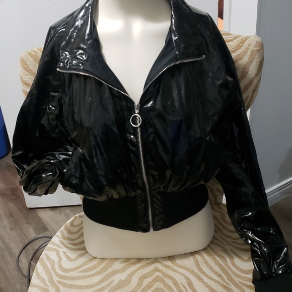 ★ 3 for $10 ★Forever 21 Black Shiny Bomber - Picture 2 of 8